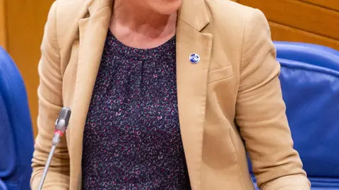 La conselleira de Vivienda y Planificación de Infraestructuras, María Martínez Allegue, intervino en el Parlamento.