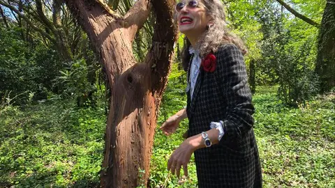 Entre los árboles, Silvia destaca el Arbutus × andrachnoides, un madroño híbrido que solo se puede ver en La Saleta, único en toda Galicia. Precisamente sale en la portada del libro, En la Penumbra de un jardín extraño. "Con lluvia es espectacular, su tronco se pone brillante y rojo".