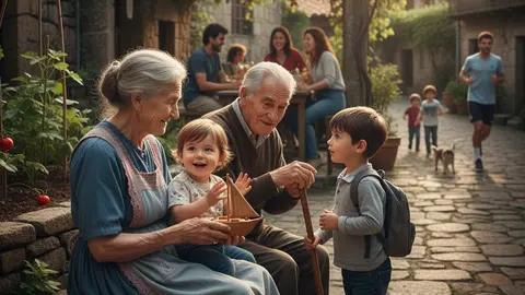 A ponte entre xeracións: risas, aprendizaxes e a sabedoría do camiño percorrido. Un instante que nos lembra a riqueza da convivencia interxeracional nun pobo galego.