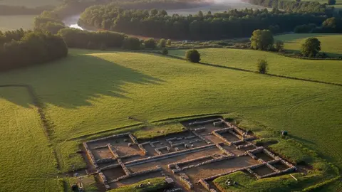 Vista aérea de la antigua Villa romana de Brandomil, en Zas, donde la Xunta de Galicia realizará nuevas intervenciones arqueológicas.