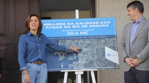 A conselleira Ángeles Vázquez presenta os 25,4 millóns de euros dos Orzamentos de 2026 destinados pola Xunta a mellorar as augas da ría de Arousa.