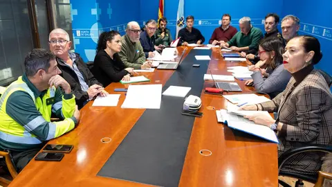 Reunión del grupo de trabajo para la gestión del jabalí en Galicia, presidida por la directora xeral de Patrimonio Natural, Marisol Díaz, junto a representantes de administraciones, fuerzas de seguridad, sector agrario y organizaciones de caza.