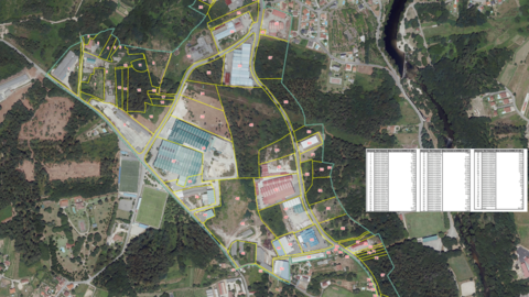 Plano del sector industrial IND-01 A Lomba en Ponteareas, con la delimitaci&oacute;n de parcelas y la nueva ordenaci&oacute;n urban&iacute;stica prevista.