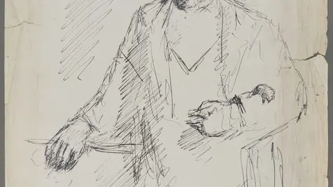 'O d&iacute;a que sa&iacute;mos da nosa patria', debuxo de Castelao realizado no exilio en Bos Aires en 1940, recentemente incorporado &aacute; colecci&oacute;n do Museo de Pontevedra.