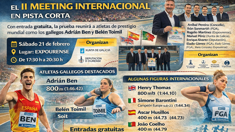 Ourense acoge este sábado el II Meeting Internacional en pista corta con Adrián Ben y Belén Toimil como grandes reclamos