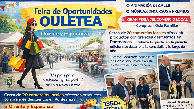 Ponteareas celebra este sábado la Feira de Oportunidades Ouletea con descuentos, animación y comercio en la calle