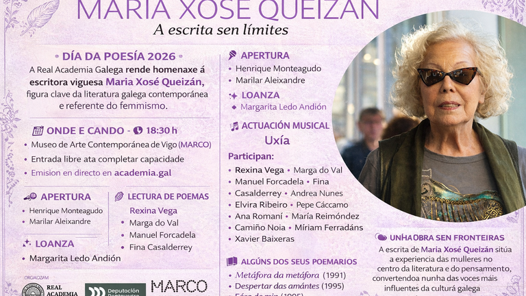 A Real Academia Galega celebrará o Día da Poesía cunha homenaxe a María Xosé Queizán