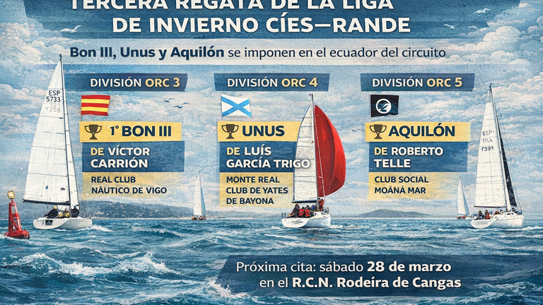 Bon III, Unus y Aquilón se imponen en la tercera prueba de la Liga de Invierno Cíes–Rande