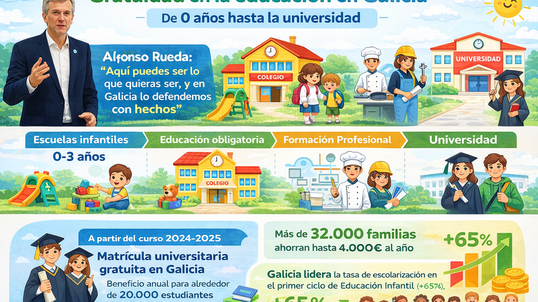 Rueda destaca la gratuidad educativa en Galicia desde los 0 años hasta la universidad
