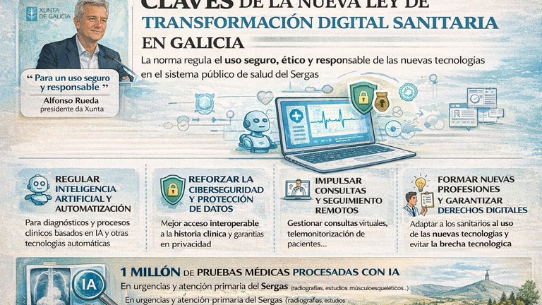 La Xunta inicia la tramitación de la ley de transformación digital de la sanidad para reforzar la ciberseguridad y regular la inteligencia artificial