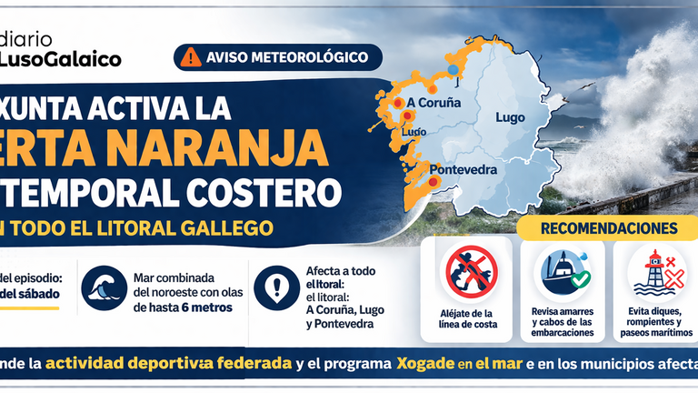 Alerta naranja por temporal costero en todo el litoral gallego