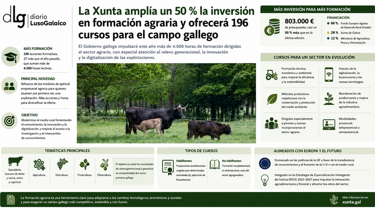 Más cursos, más inversión y más futuro para el campo gallego: la Xunta refuerza la formación agraria