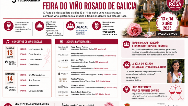 Mos estrea a primeira Feira do Viño Rosado de Galicia cunha aposta por enoturismo, gastronomía e música en directo