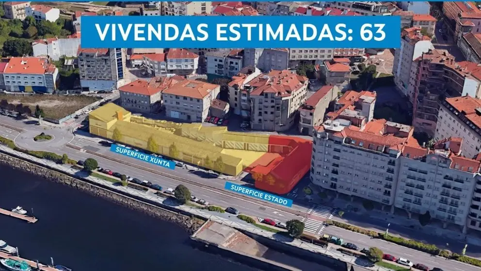 Vista a&eacute;rea de los terrenos del parque de maquinaria de la AXI en la avenida de Uruguay, en Pontevedra, donde la Xunta prev&eacute; construir 63 nuevas viviendas p&uacute;blicas tras la segregaci&oacute;n de las parcelas compartidas con el Estado.