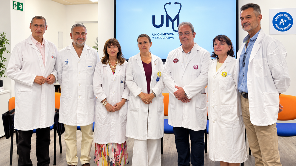 Representantes de los siete sindicatos m&eacute;dicos que integran la nueva Uni&oacute;n M&eacute;dica y Facultativa (UMYF), presentada en Madrid para impulsar una acci&oacute;n conjunta en defensa de un Estatuto M&eacute;dico y Facultativo propio.