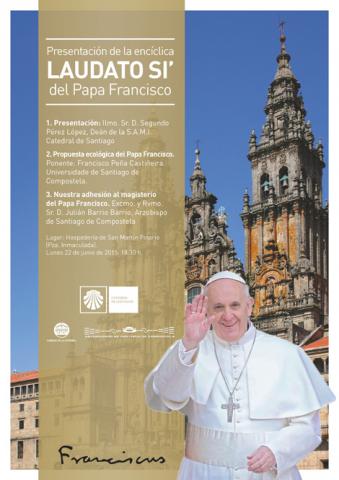 Cartel de presentación de la  encíclica del papa Francisco en Santiago de Compostela