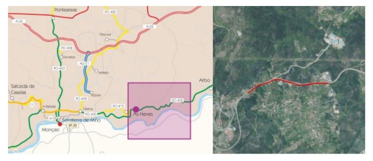 O novo itinerario peonil terá unha lonxitude de case un quilómetro, desenvolvéndose entre os puntos quilométricos 8+770 e 9+950 da PO-400.