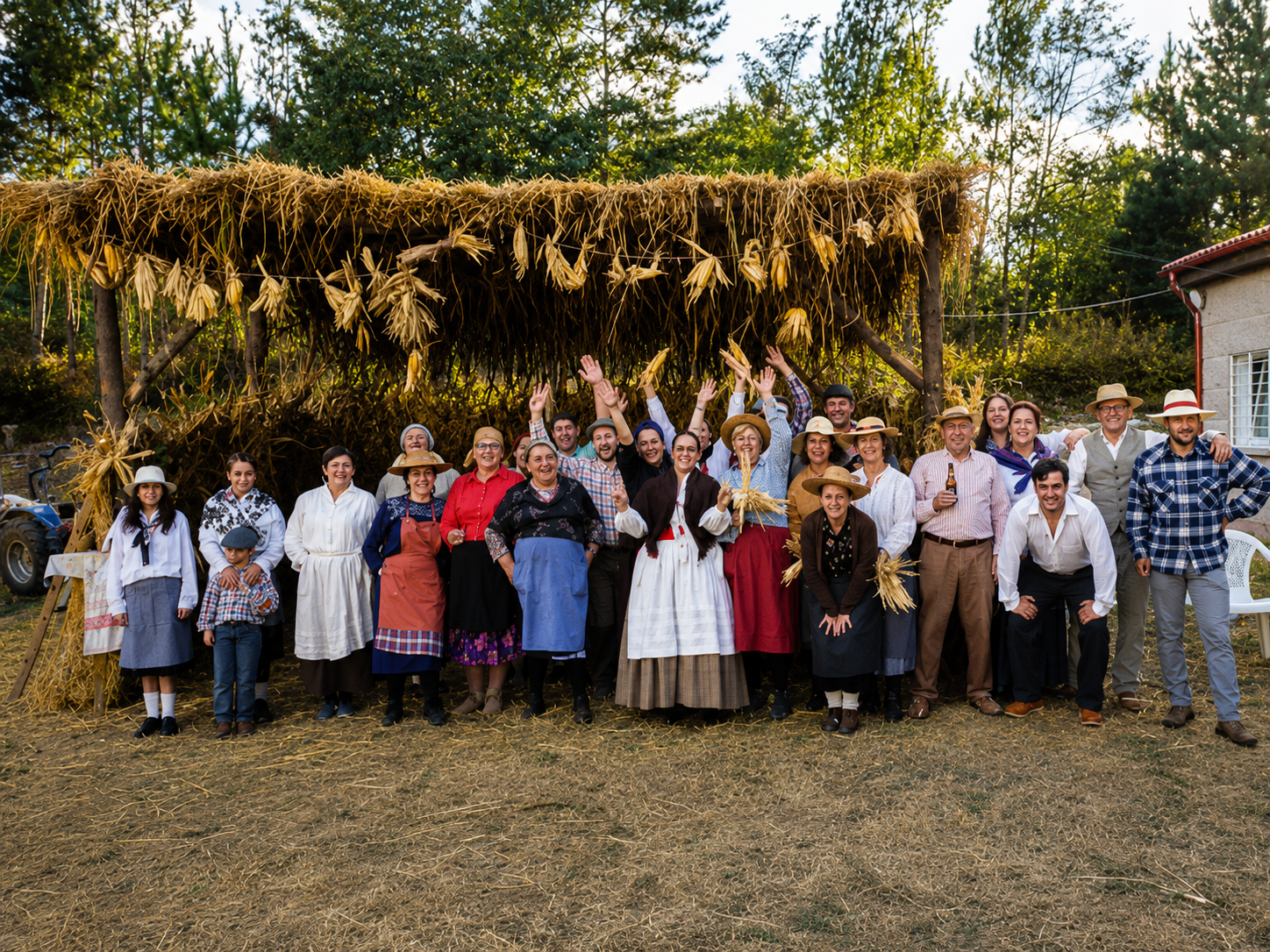 Veciñanza de Fozara durante unha celebración tradicional vinculada á memoria rural e á cultura popular da parroquia.