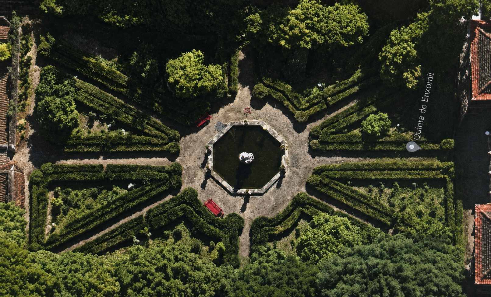Disposición en planta de los árboles y huertos de la Quinta de Enxomil.